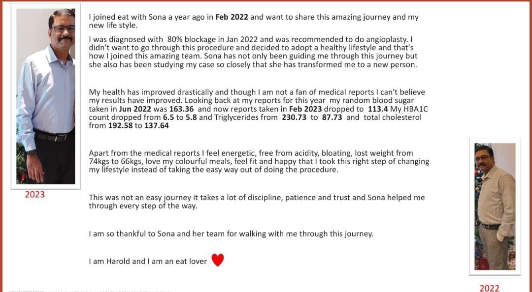 Harold's written EatLovers testimonial