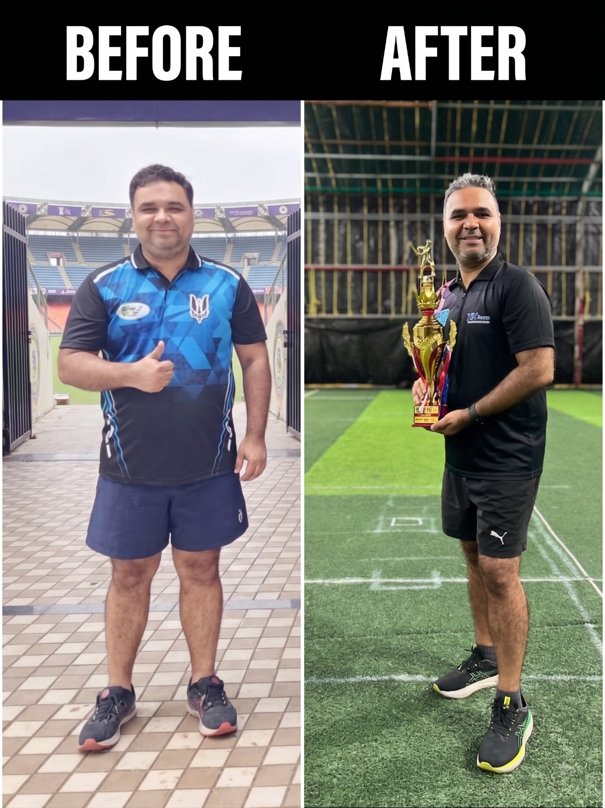 Before and after photos from Kushal Vora's health and fitness journey
